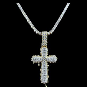 14k Gold Drippy Cross Diamond Pendant